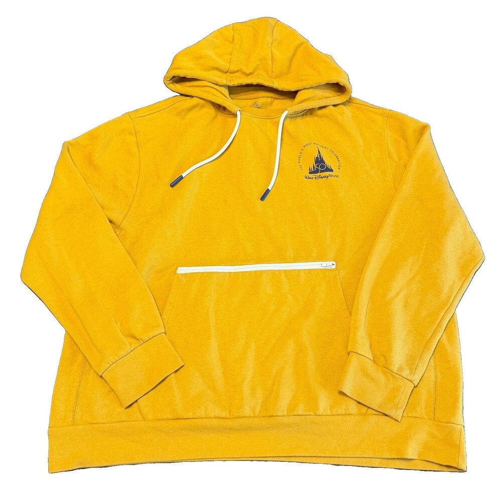 Disney World 50th Anniversary Hoodie Size XL Yellow, Zipper Pocket, Mickey